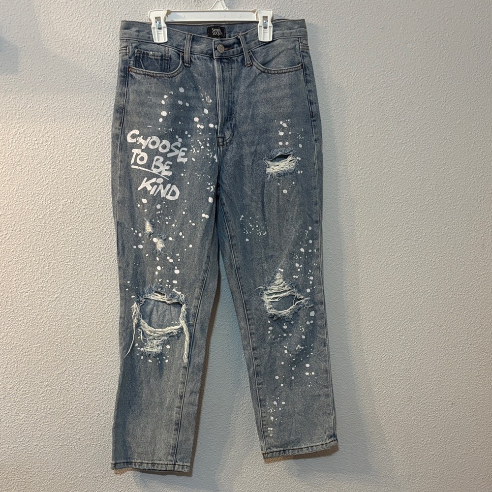 Simple Society Paint Splattered Blue Denim Jeans